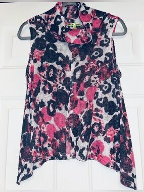 Trisha Tyler Sleeveless Cowl Neck Knit Top M Pink Purple Lagenlook Career Casual